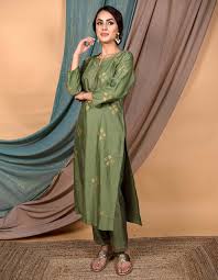 Green Patti Work Kurta Pants