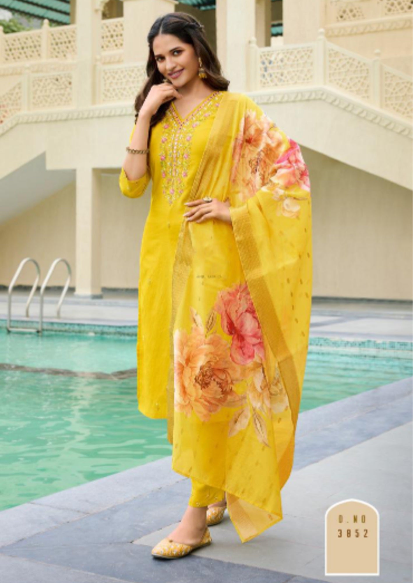 Festival Kurti Pant With Dupatta - Yellow