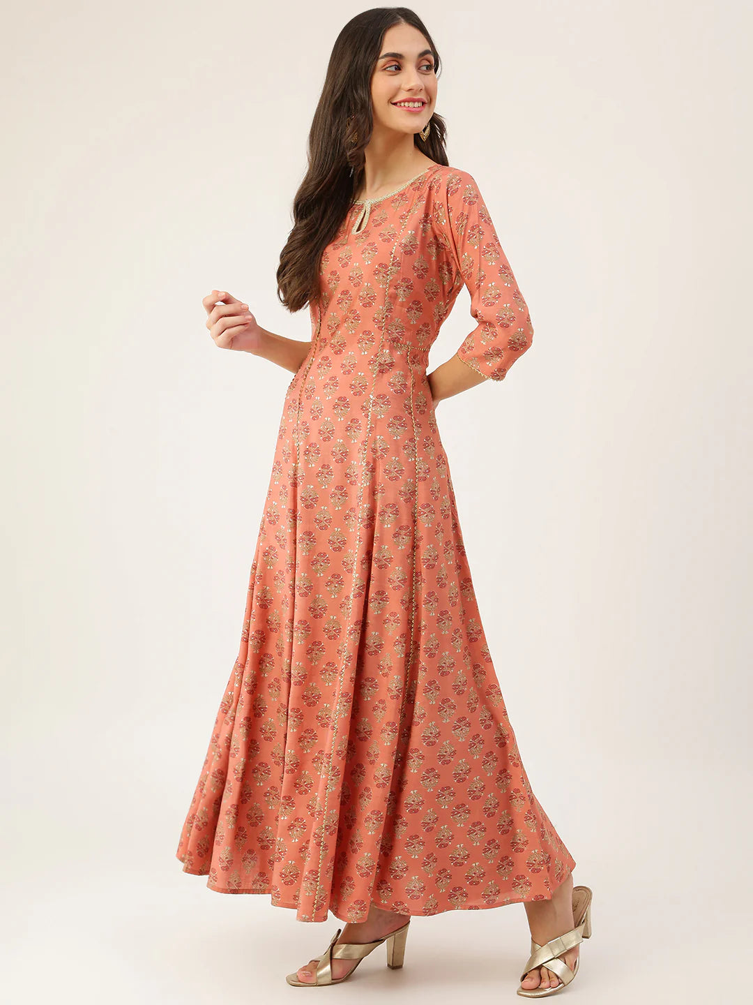 ORANGE KEY HOLE CHANDERI 2 PIECE SETKURTA+DUPATTA