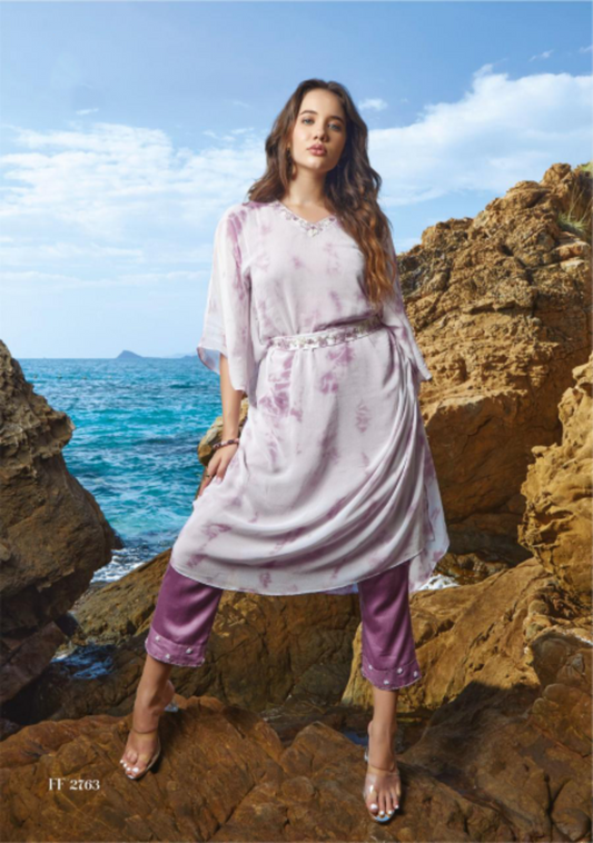 Designer kaftan with pant - Purple