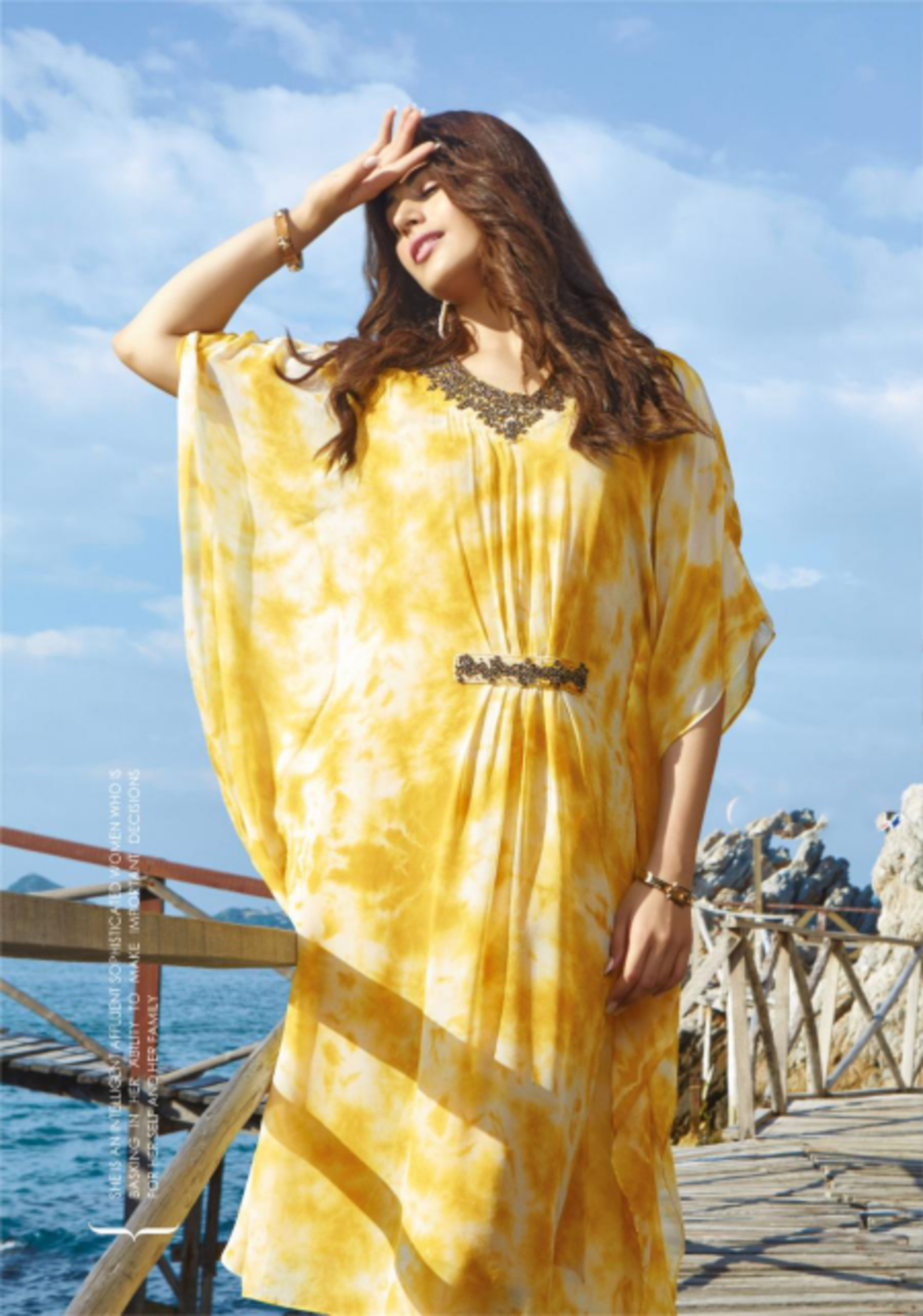 Designer kaftan with pant - Yellow