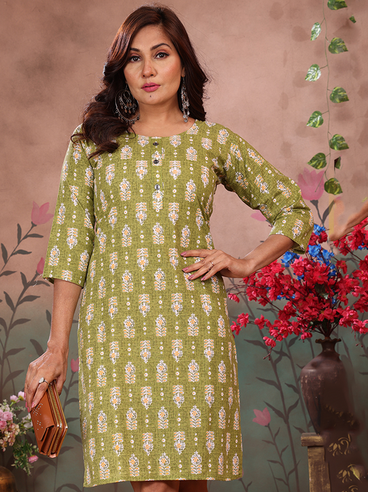 Green Coloured Pure Cotton with Embroidery work